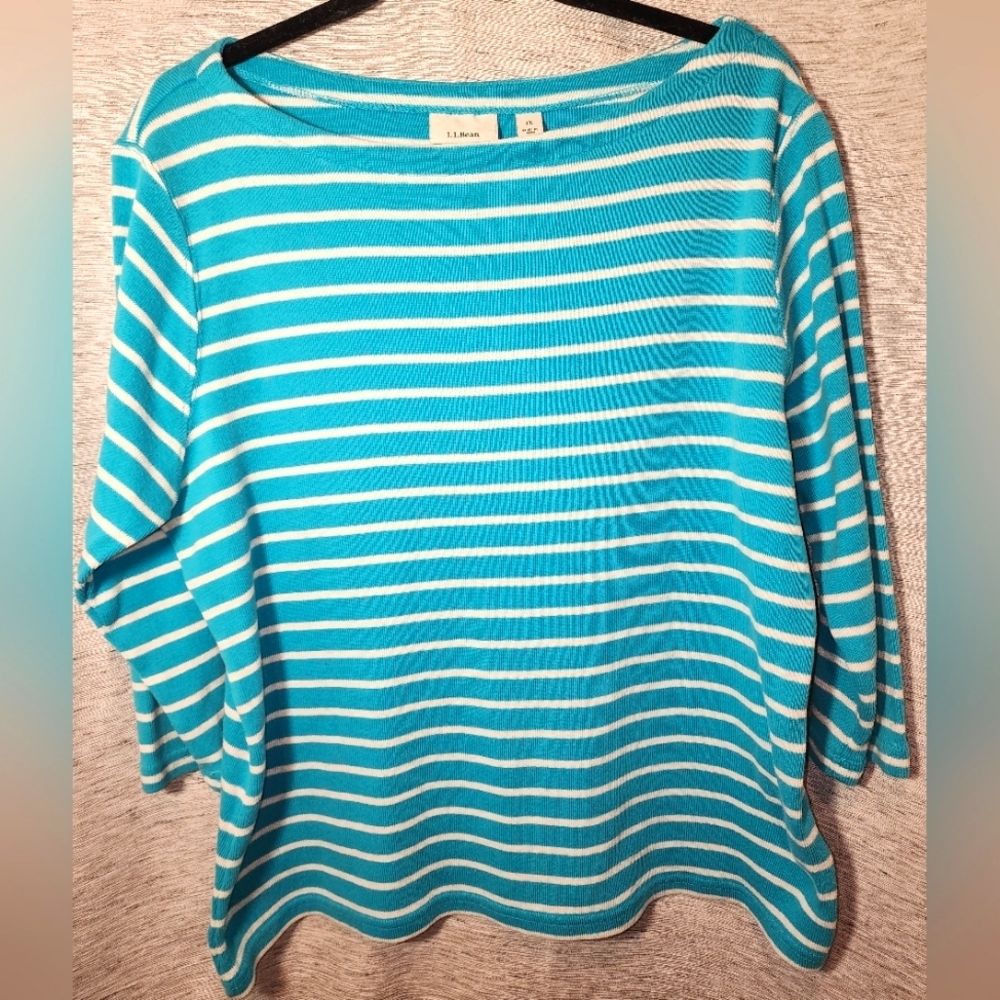 L.L. Bean 3/4 Sleeve Boatneck 1X Blue